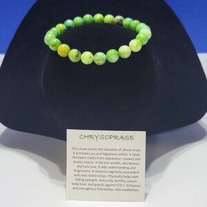 Vintage Natural Chrysoprase Green Beaded Bracelet for Happiness